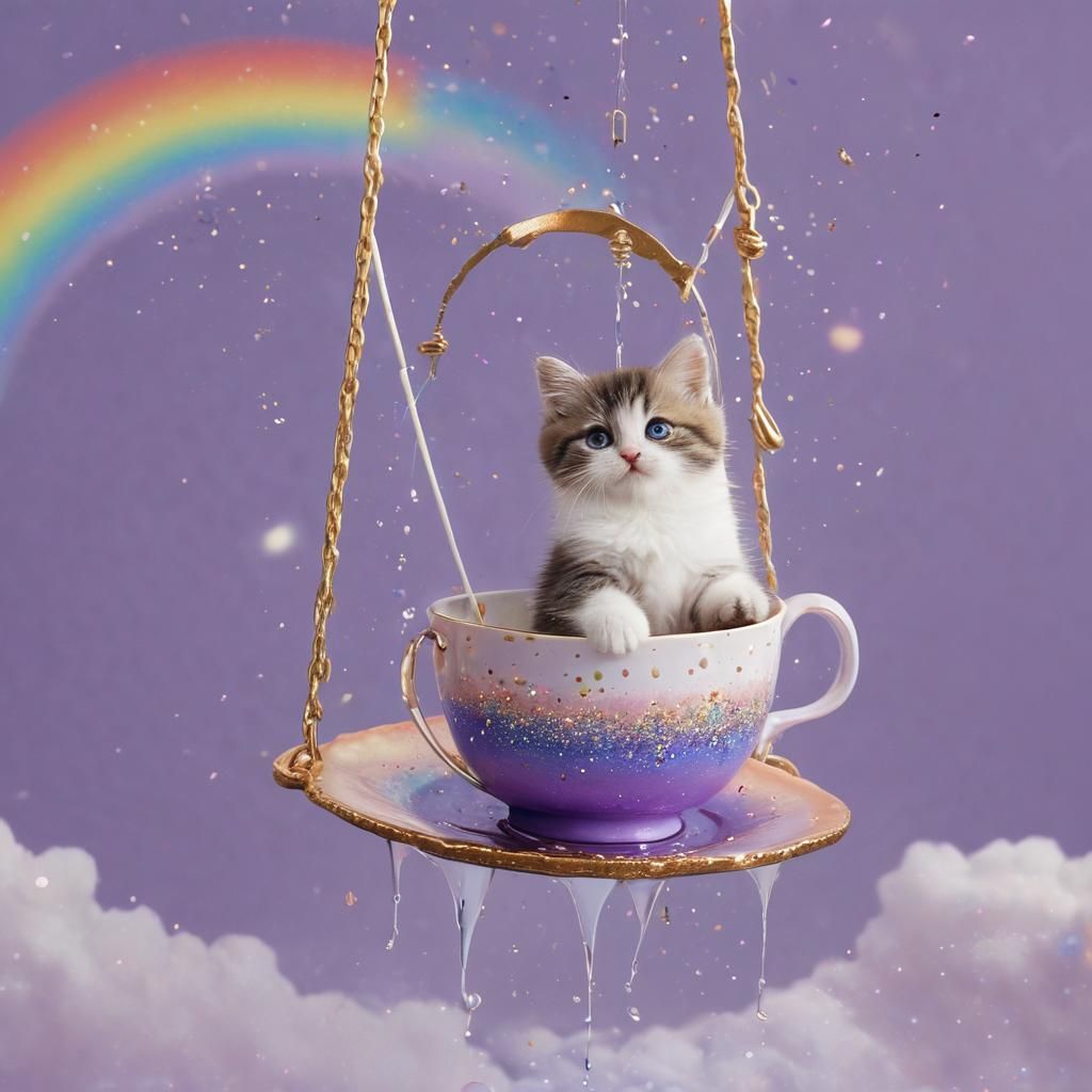 Rainbow Teacup Kitty