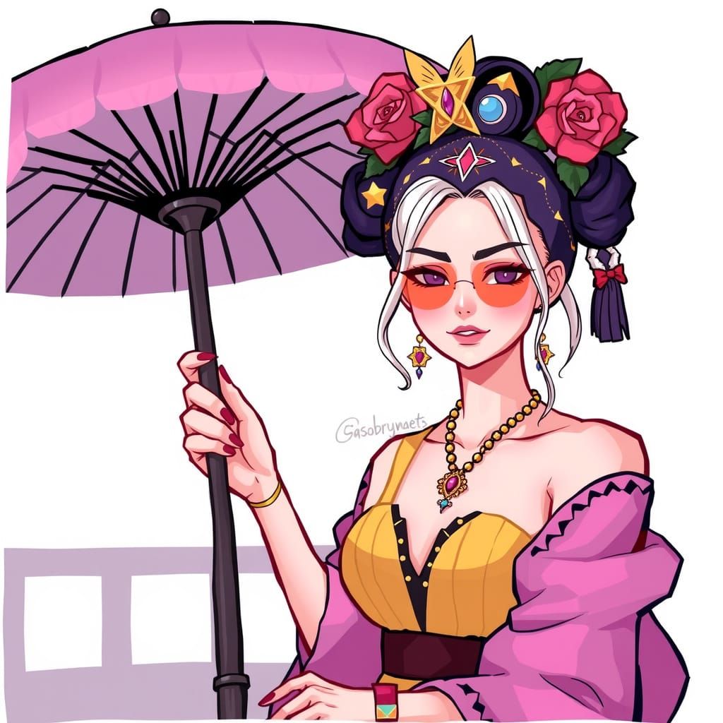 Geisha Warrior in a Cherry Blossom Garden