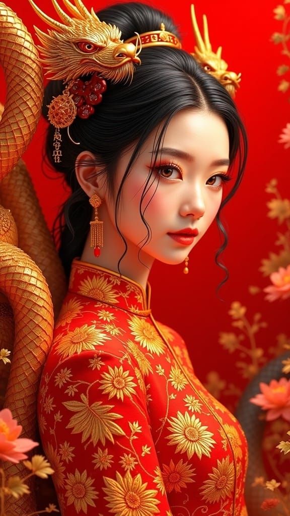 <lora:muchen:1.0> Lunar New Year, gold flowers everywhere, C...