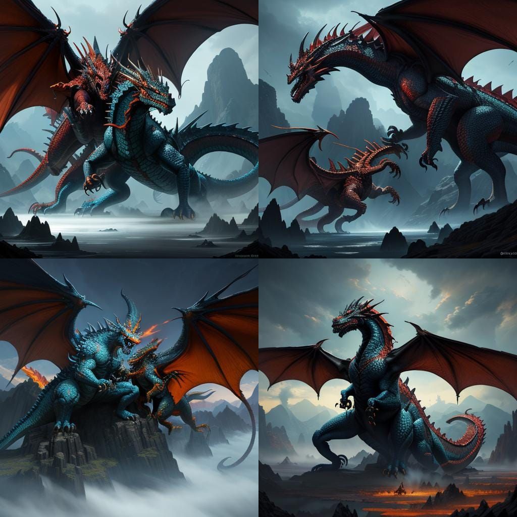 Epic dragon battle between two giant dragons
