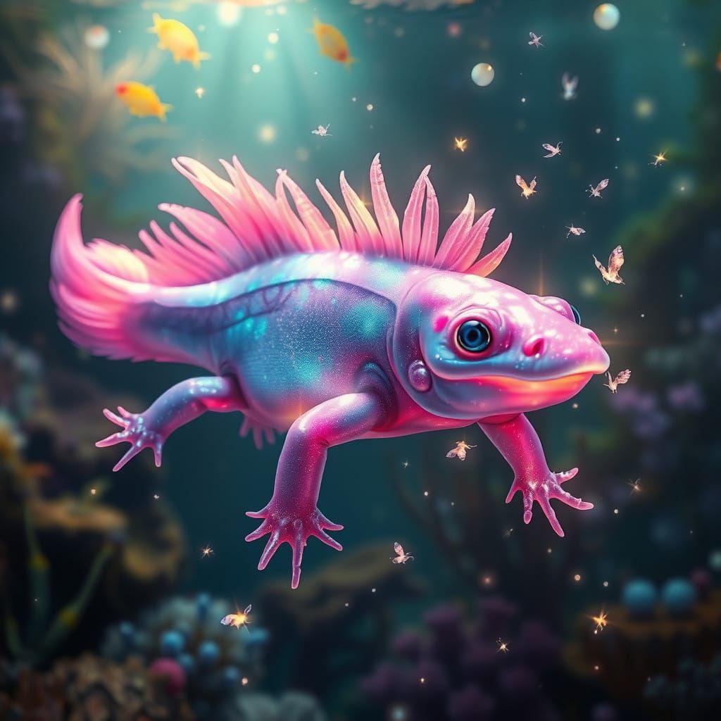 Enchanted Axolotl in a Dreamlike Underwater World