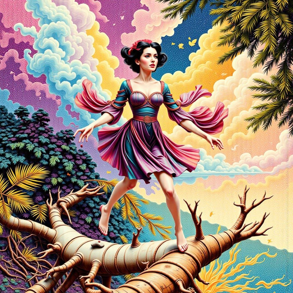 Ethereal Woman Lands Gently in Airbrushed Style