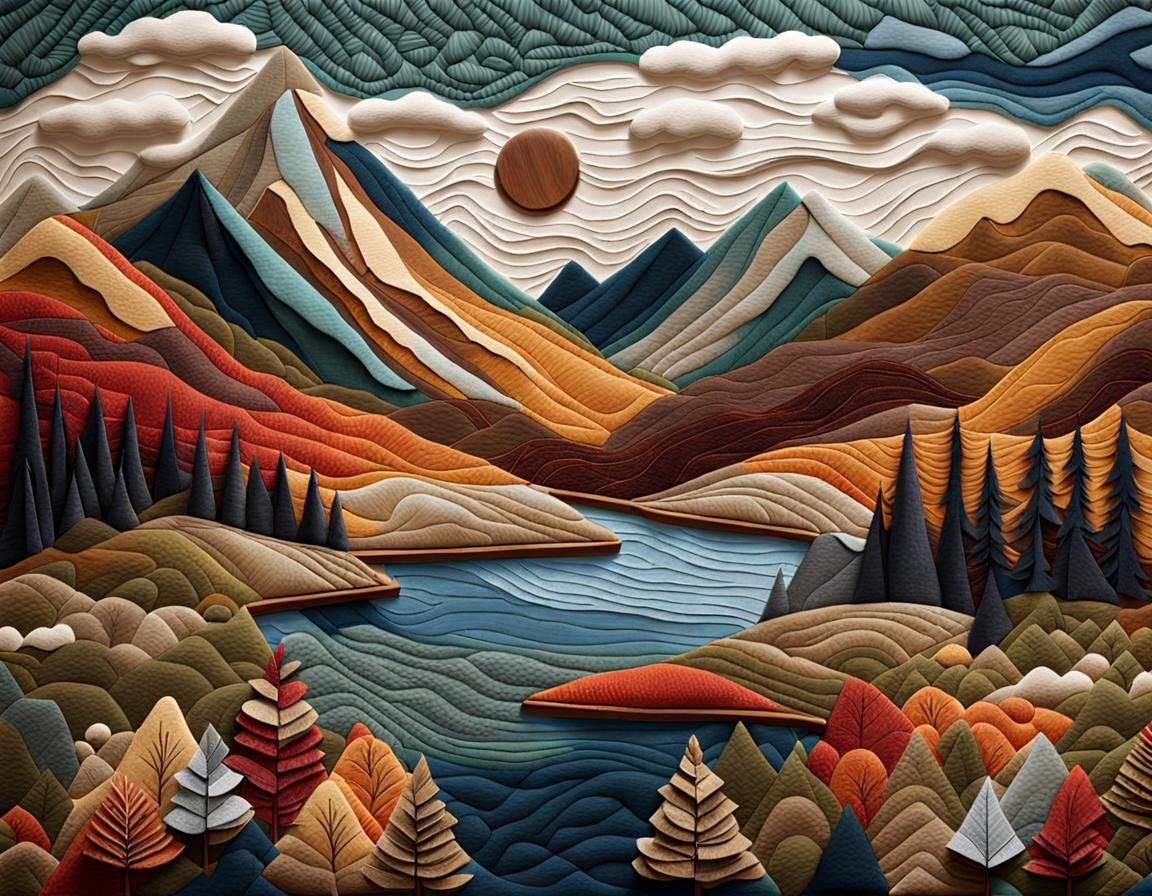 Imaginative scenes of nature and mountains and lakes featuring a rich array of tactile elements, such ...  by @Harry-Lagman