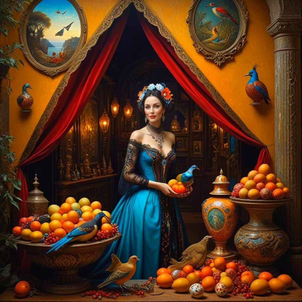 Stunning Portrait of a Happy Lady in Exotic Haute Couture