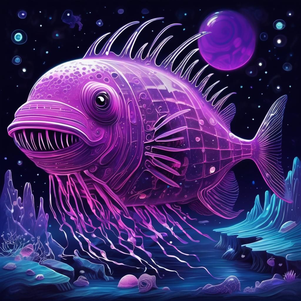 Otherworldly alien exoplanet, neon_blacklight/ dark_deep-sea...