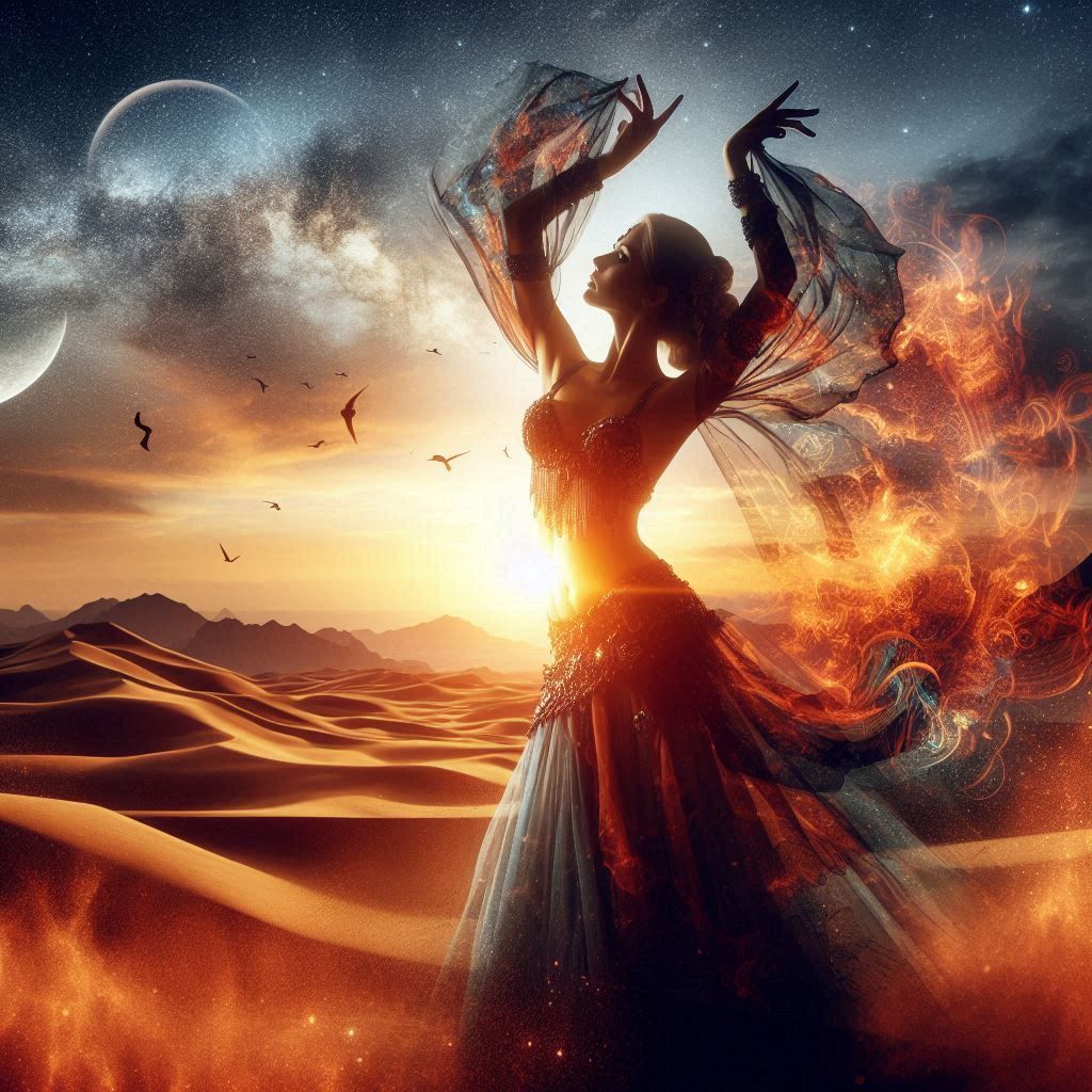 Belly dancer in desert