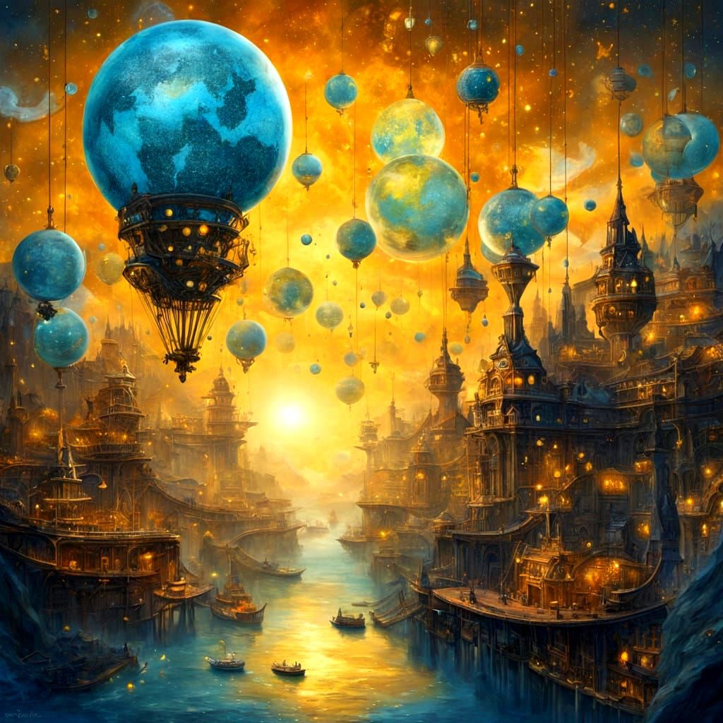 In twilight skies, a wondrous sight, Worlds suspended, shining bright.  by @Jeanne