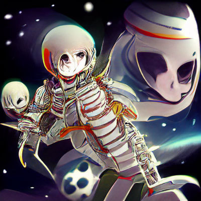 Scary skeleton astronaut in space pixiv