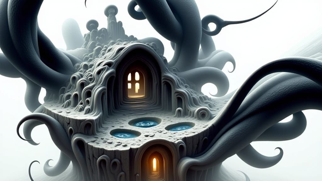 A hyperdetailed uncanny image depicting the concept of "As Above, So Below". <lora:Beautiful Horrors:1.0> 