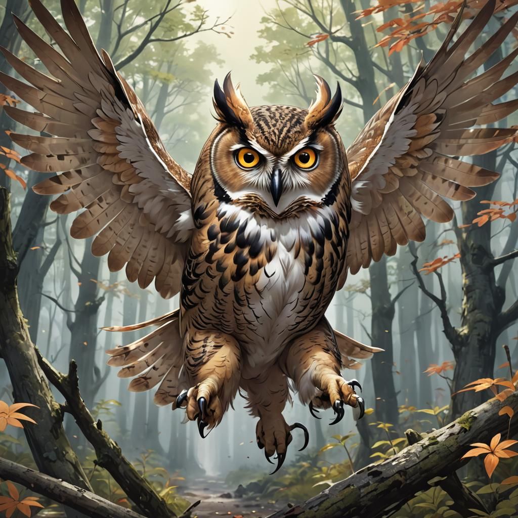 An aggressive owl going in for the hunt