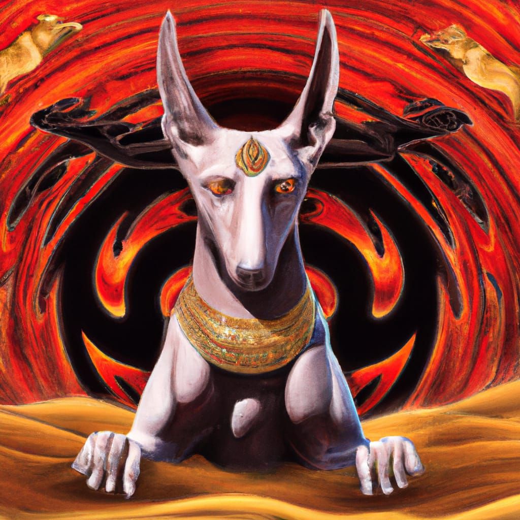 The Egyptian god Anubis, jackal-headed, appeared out of nowh...