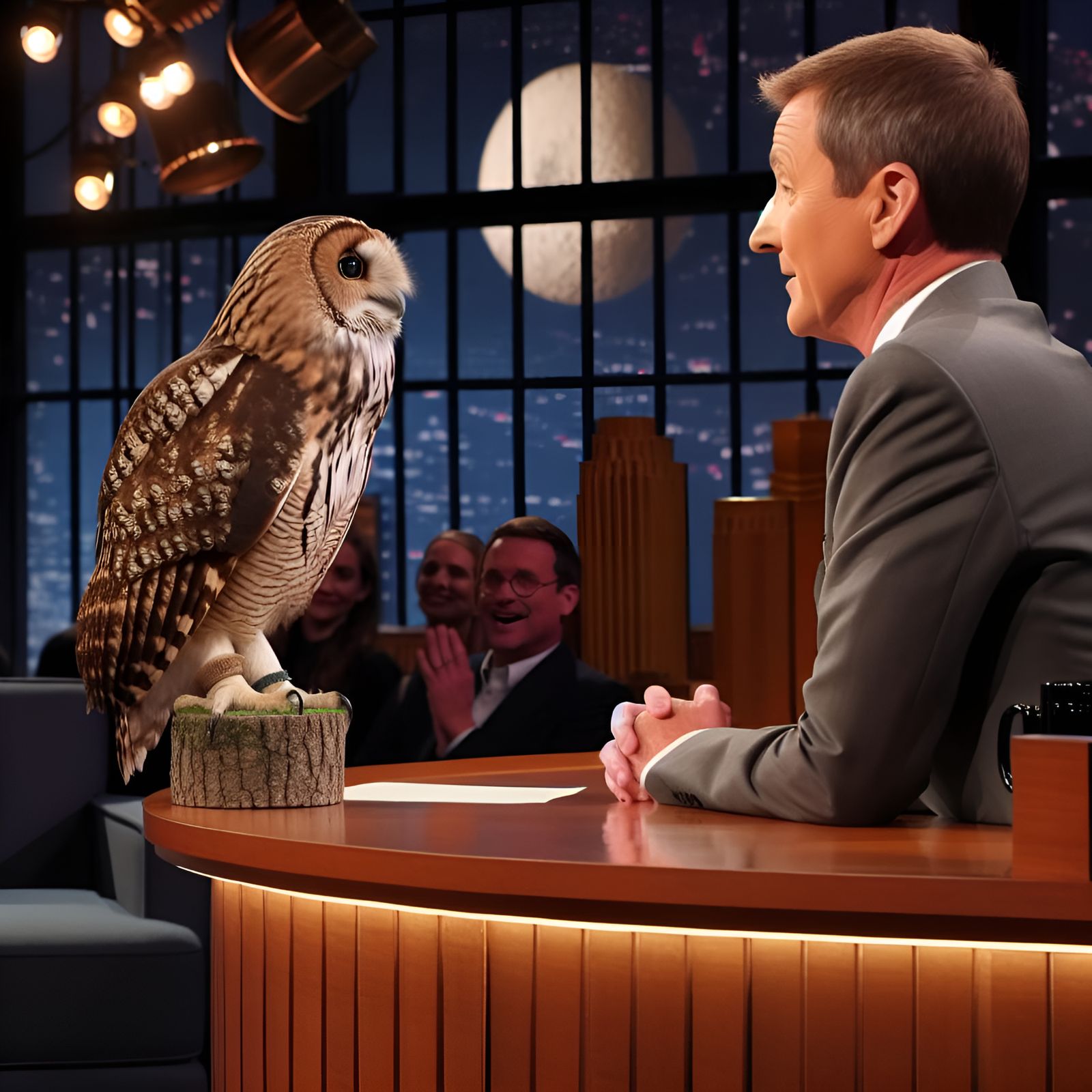 a bard owl appears on late night TV