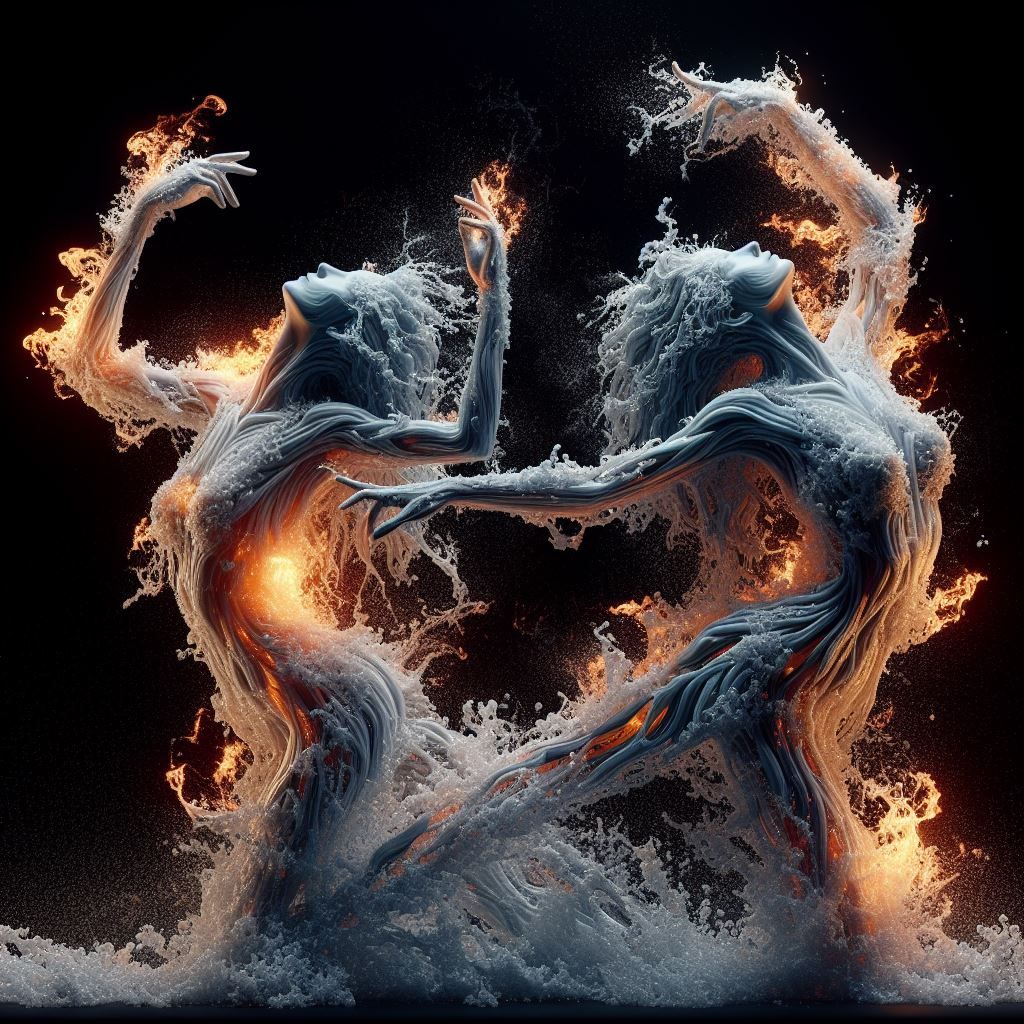 Two Dancers made of water and fire