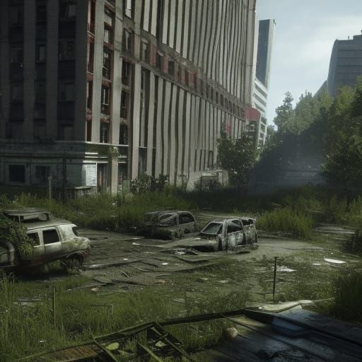 a destroyed city from the last of us