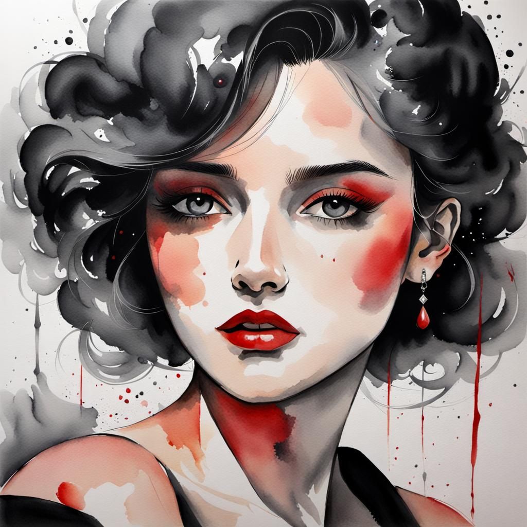 Watercolor woman-red and black