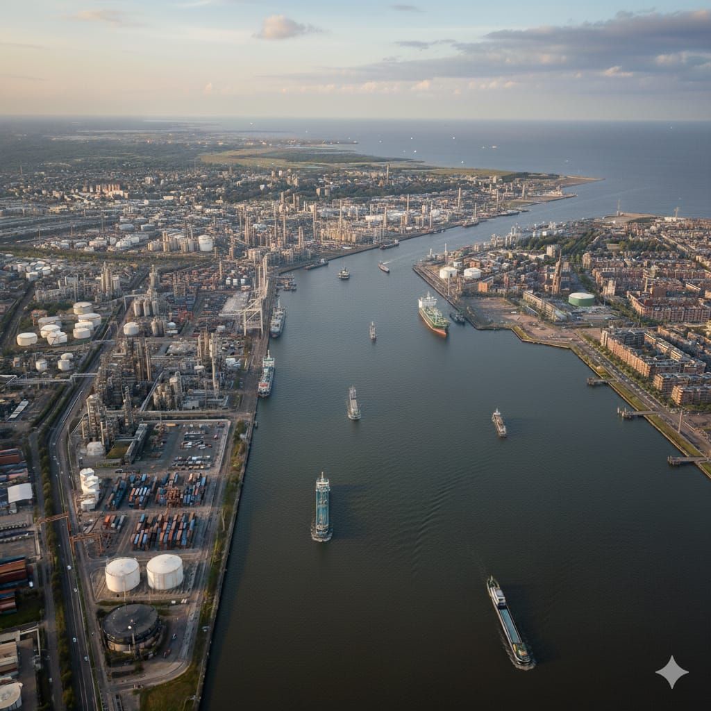 Aerial view of a seaport