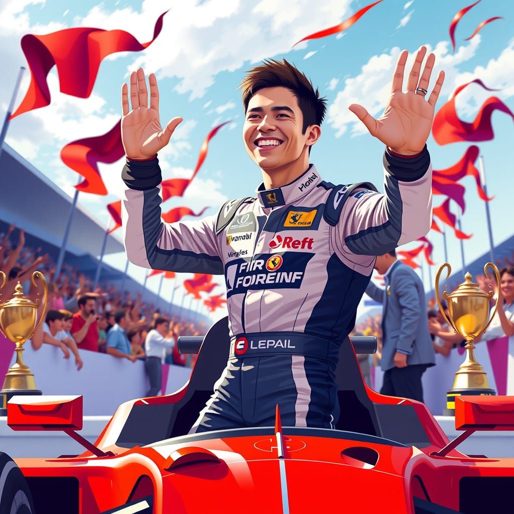 Formula 1 Driver Alex Albon Celebrates Championship Win