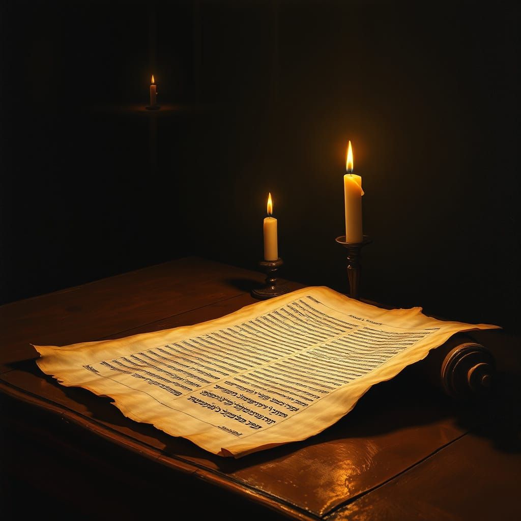 Ancient Hebrew Scroll by Candlelight Oil Painting