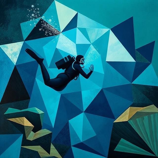 BEAUTIFUL FEMALE DIVER LOOKING FOR TREASURE DEEP IN THE  OCE...