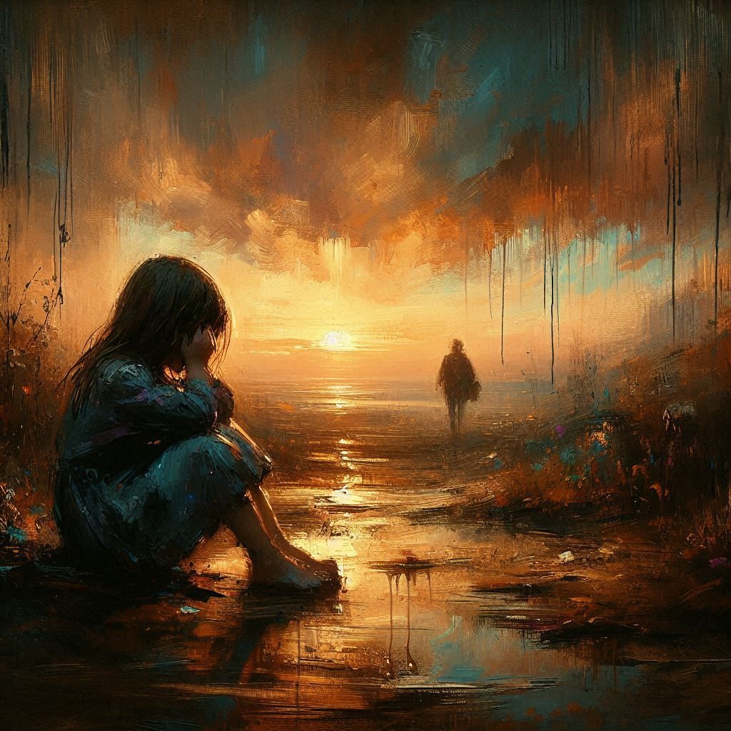 Melancholy. Sorrowing little girl.