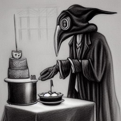 Plague doctor baking some cakes