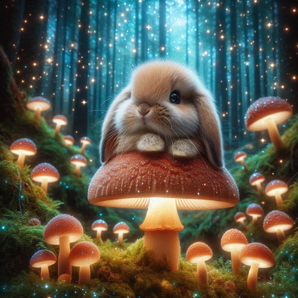 Puck in a Magical Mushroom Forest