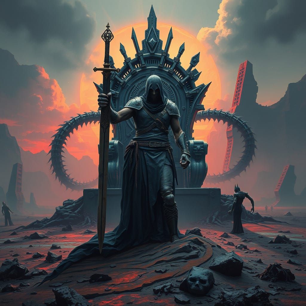Desolate Ruler in a Futuristic Wasteland Scene - AI Art