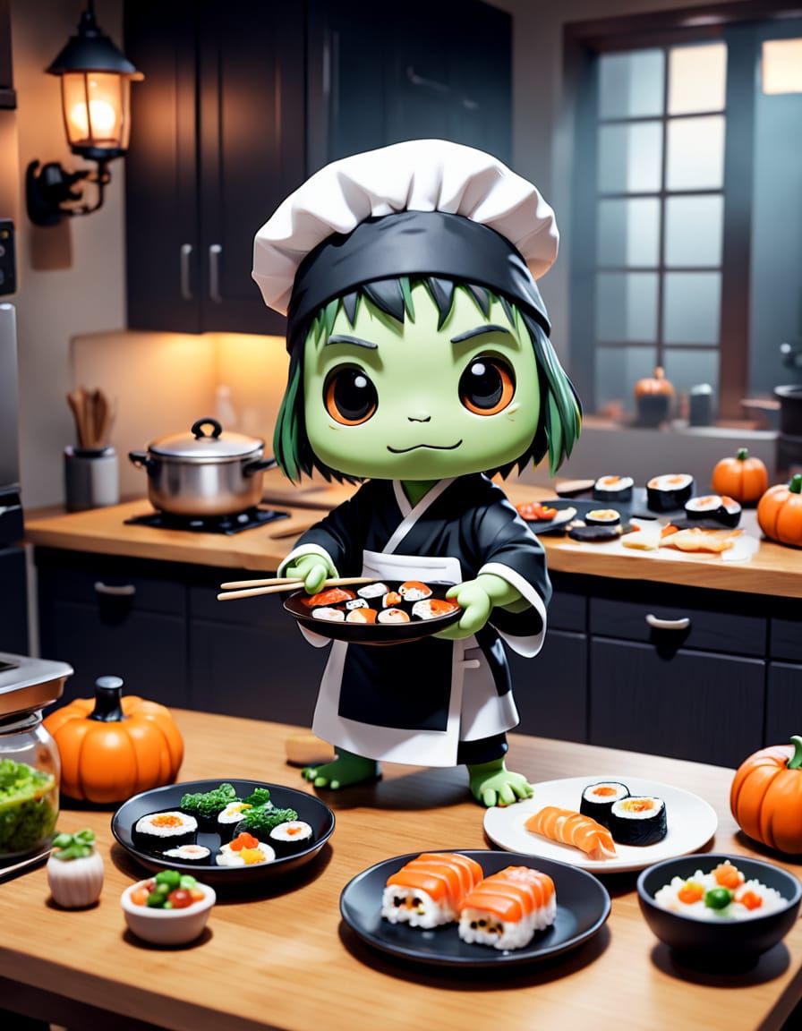 Midnight Sushi Surprise: The Tiny Chibi Kappa’s Spooky Halloween Feast