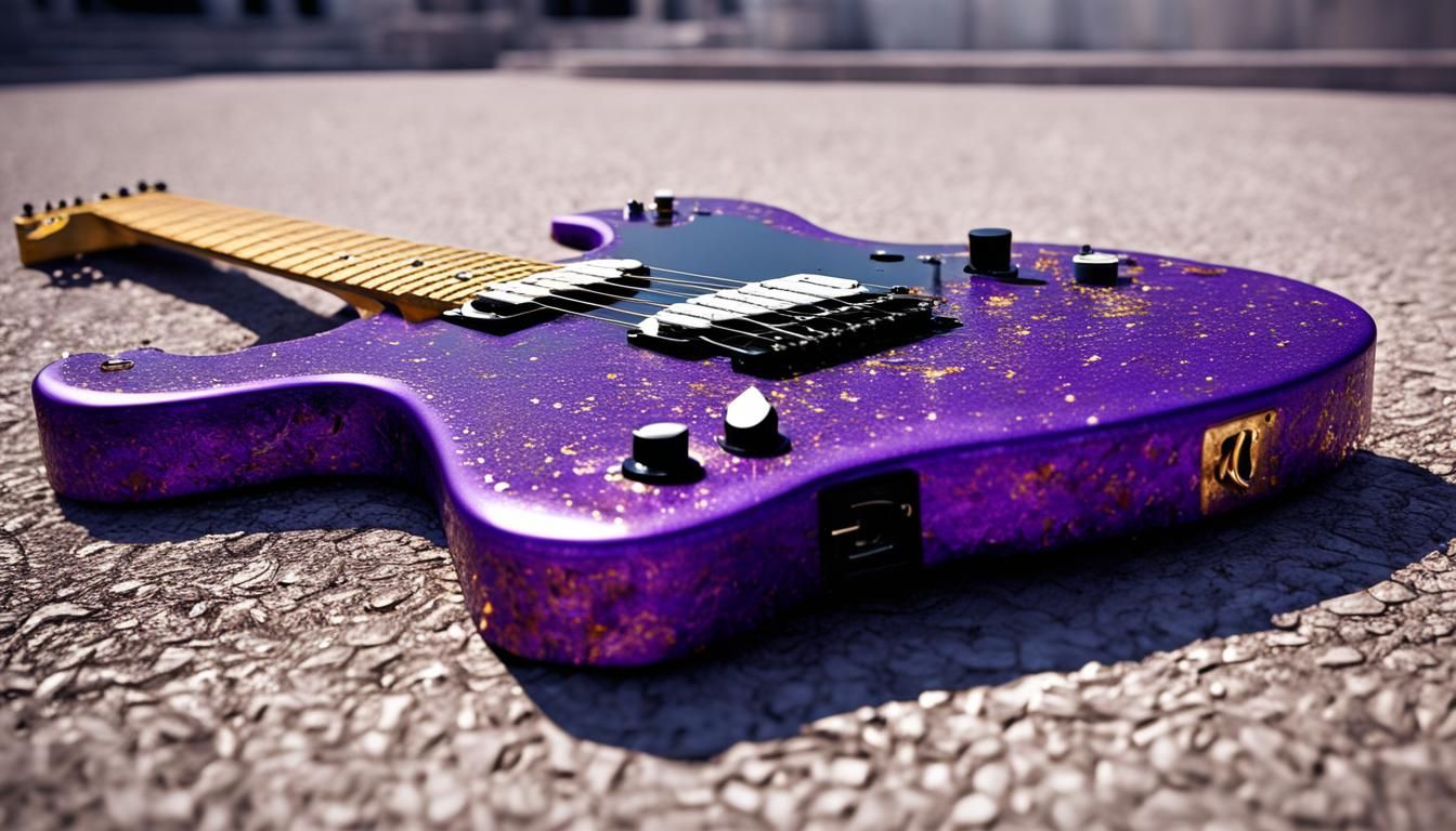 Electric Guitar made out of extremely dry broken purple paint AI