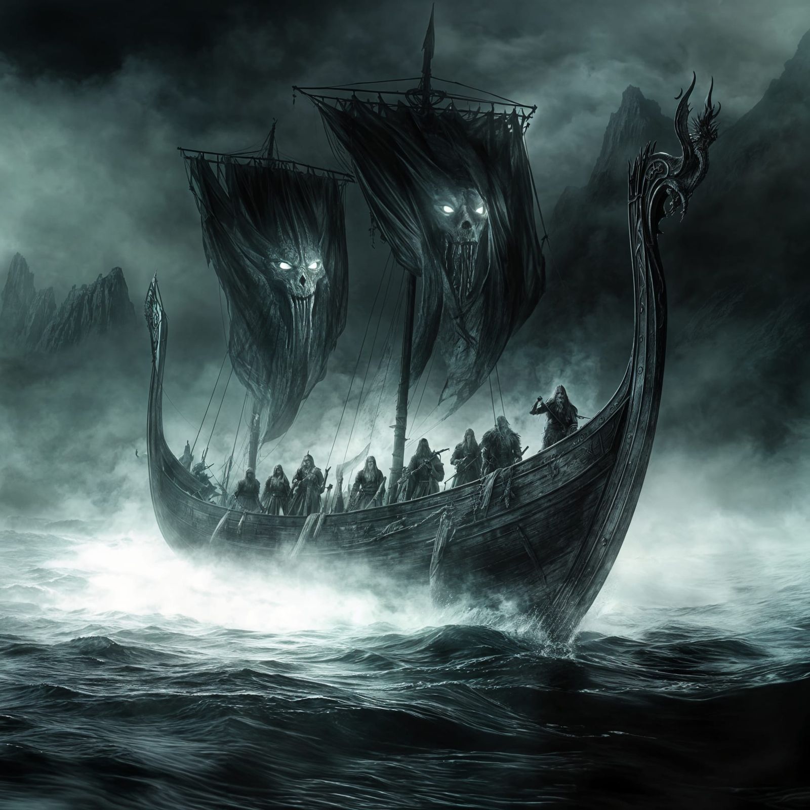 Vikings' Haunted Drakkar, appearing in the mists...