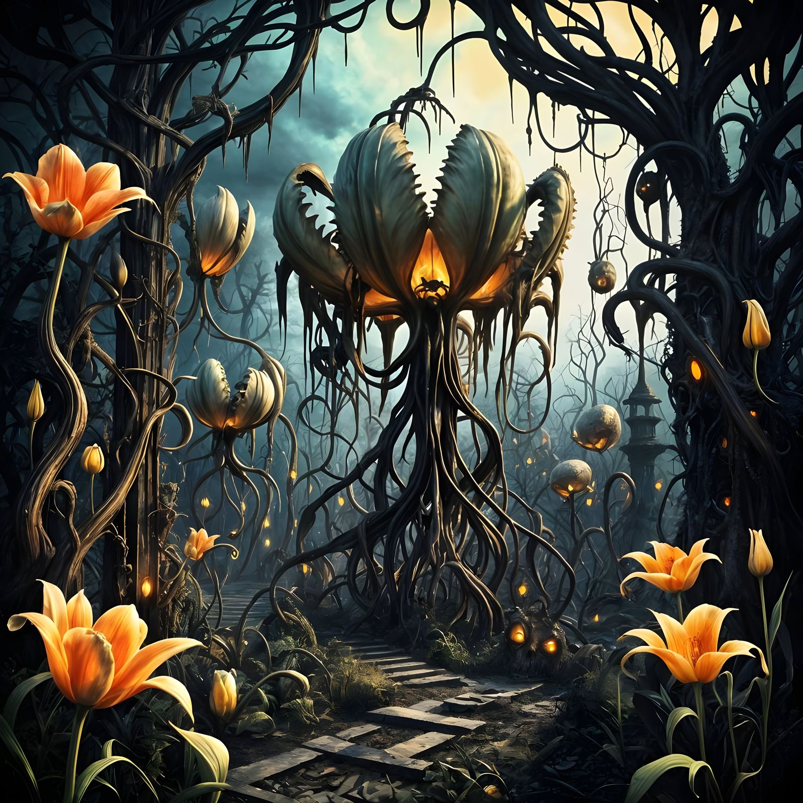 Grandma’s lovely tulip garden  by @Tiny Pearl Cat