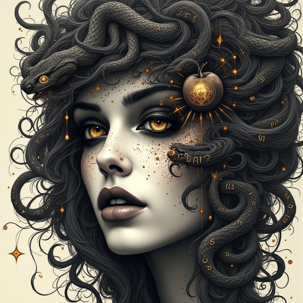 Mystic Lilith Portrait with Serpent and Arcane Symbols