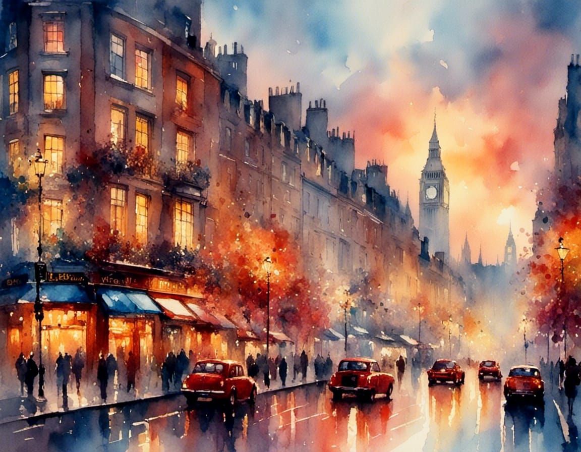 Epic London scene in Watercolor   by @Rikinfj