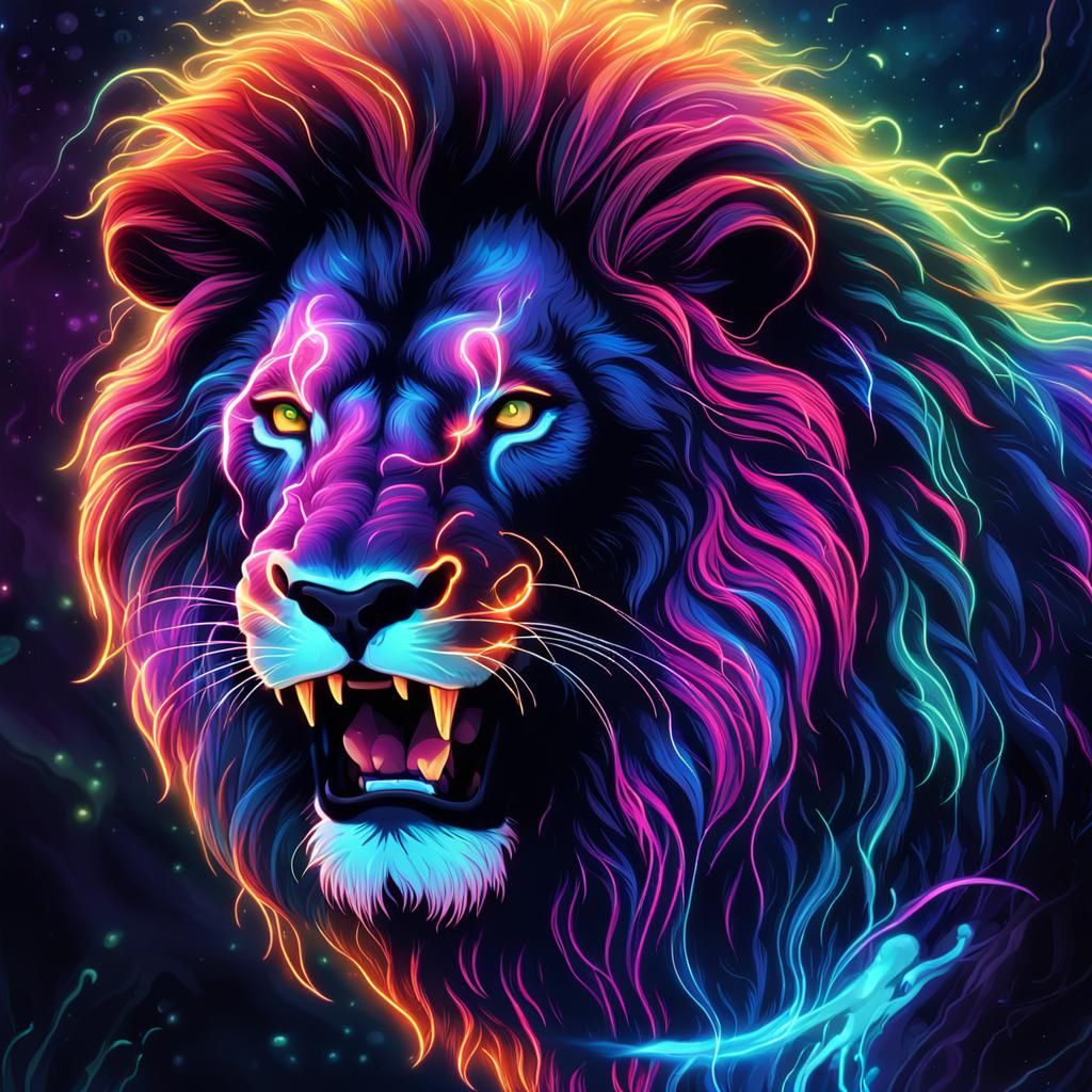 An ethereal bioluminescent lion roaring fiercely . - AI Generated ...