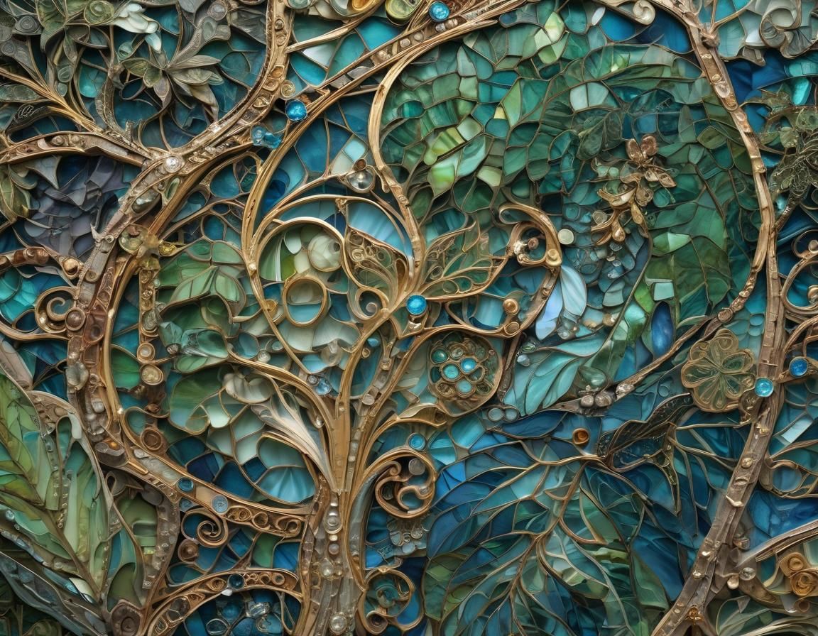 Stained glass mosaic, tropical  jungle, vitreous enamel, oth...