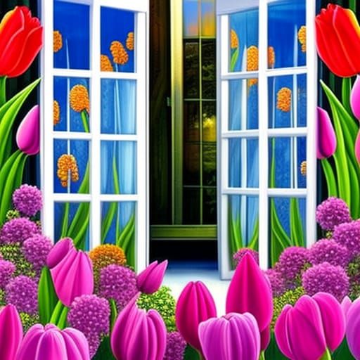 Beautiful Tulips by the Windows _ #03