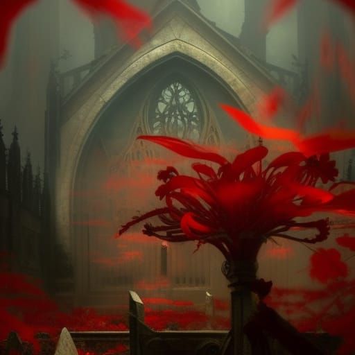 Lycoris radiata in a gothic cemetery a masterpiece, 8k resol...