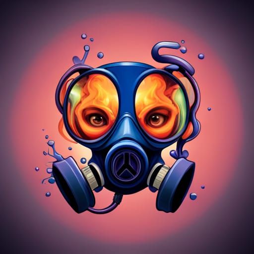 gas mask with eyes and mouth shining and smoke coming from i...