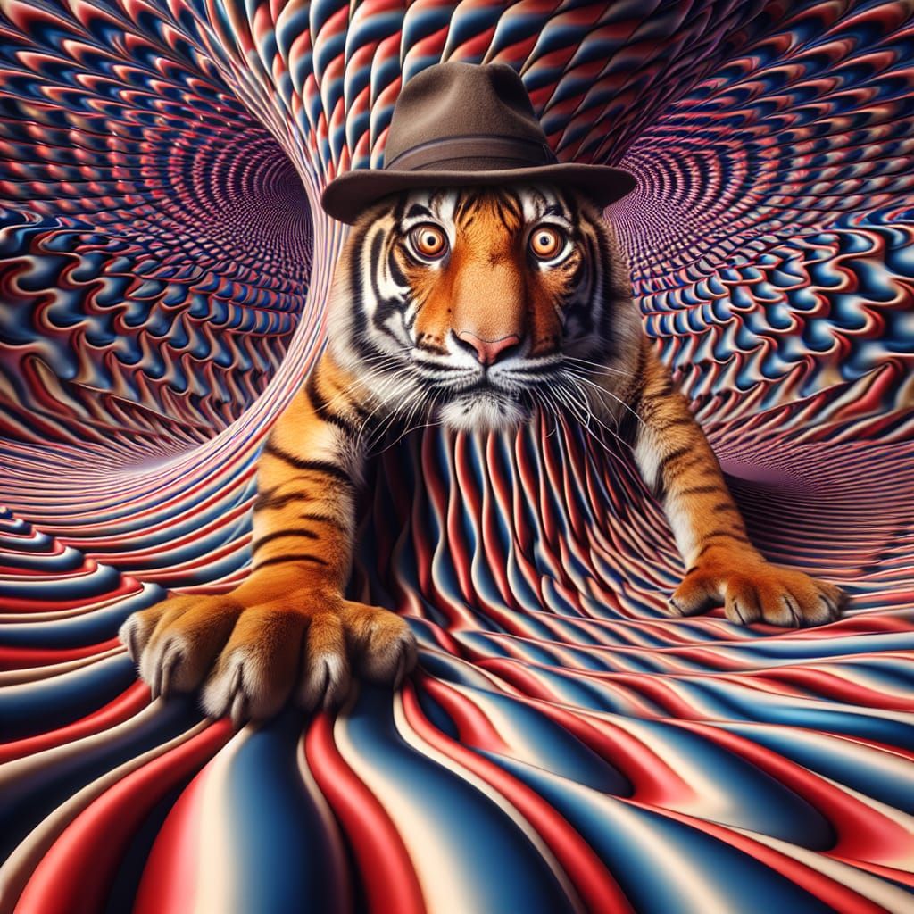 Surreal Elastic Reality with Warped Cheshire Tiger