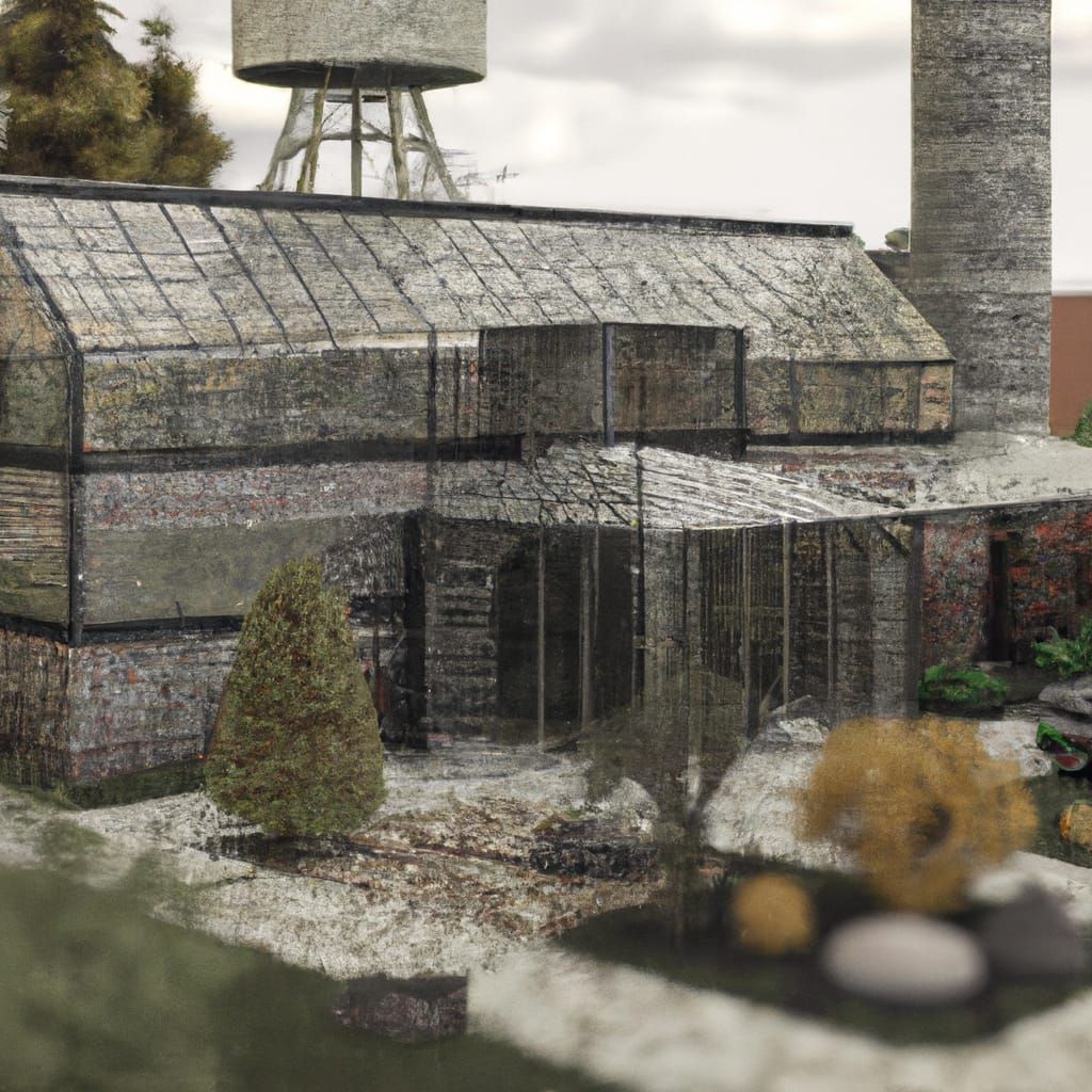 a stone cottage with attached greenhouse cozy pointillism st...