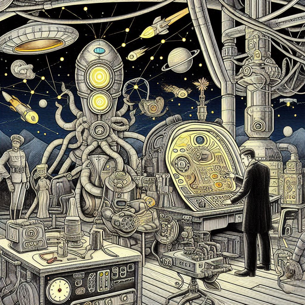 1950s retro sci fi line art