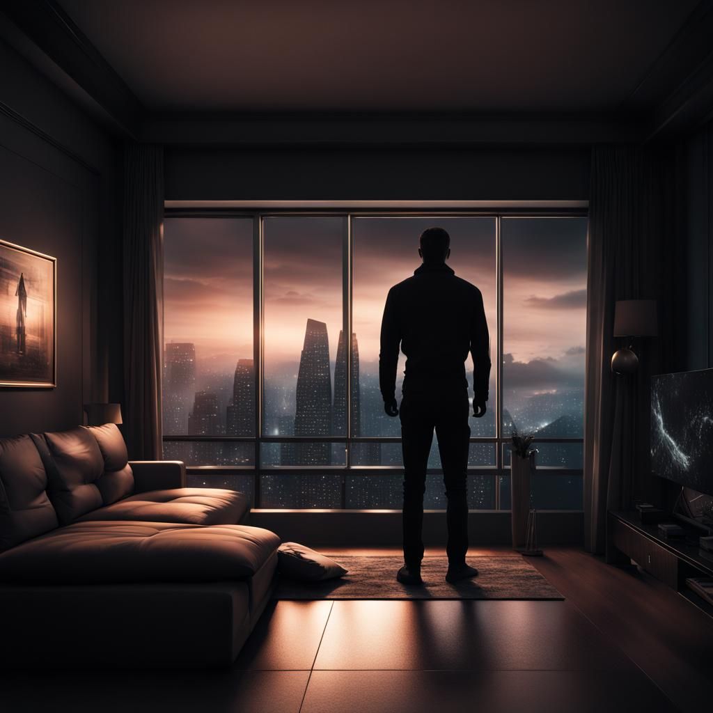 The inside of a apartment in a highrise with a large window ...