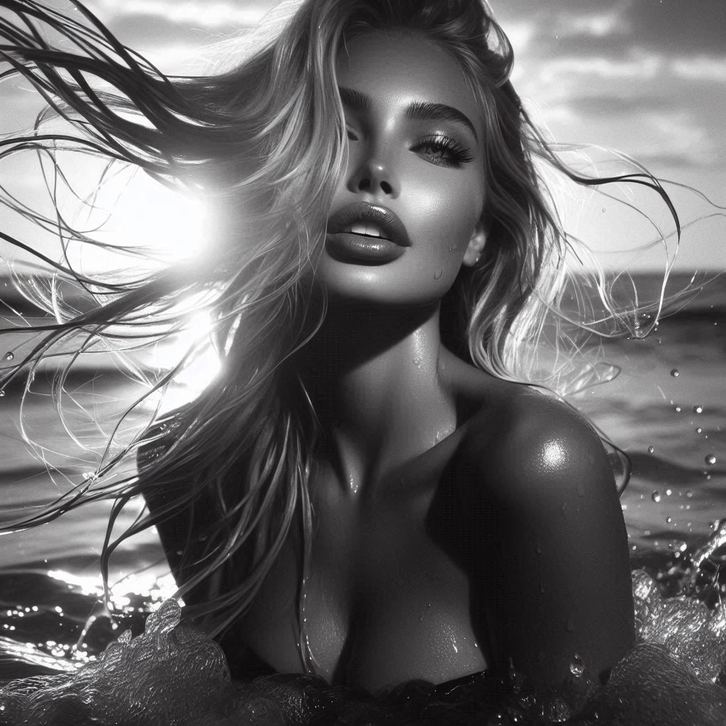 Blonde woman and the ocean