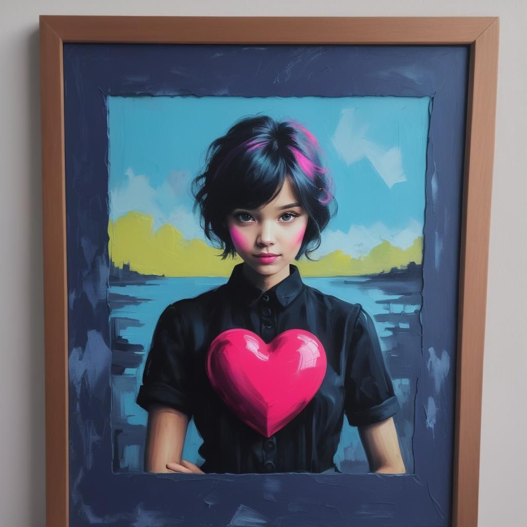 Monochrome Pink Portrait with Vibrant Heart