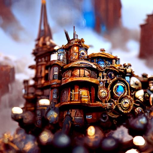 A square steampunk building made up of other small square bu...