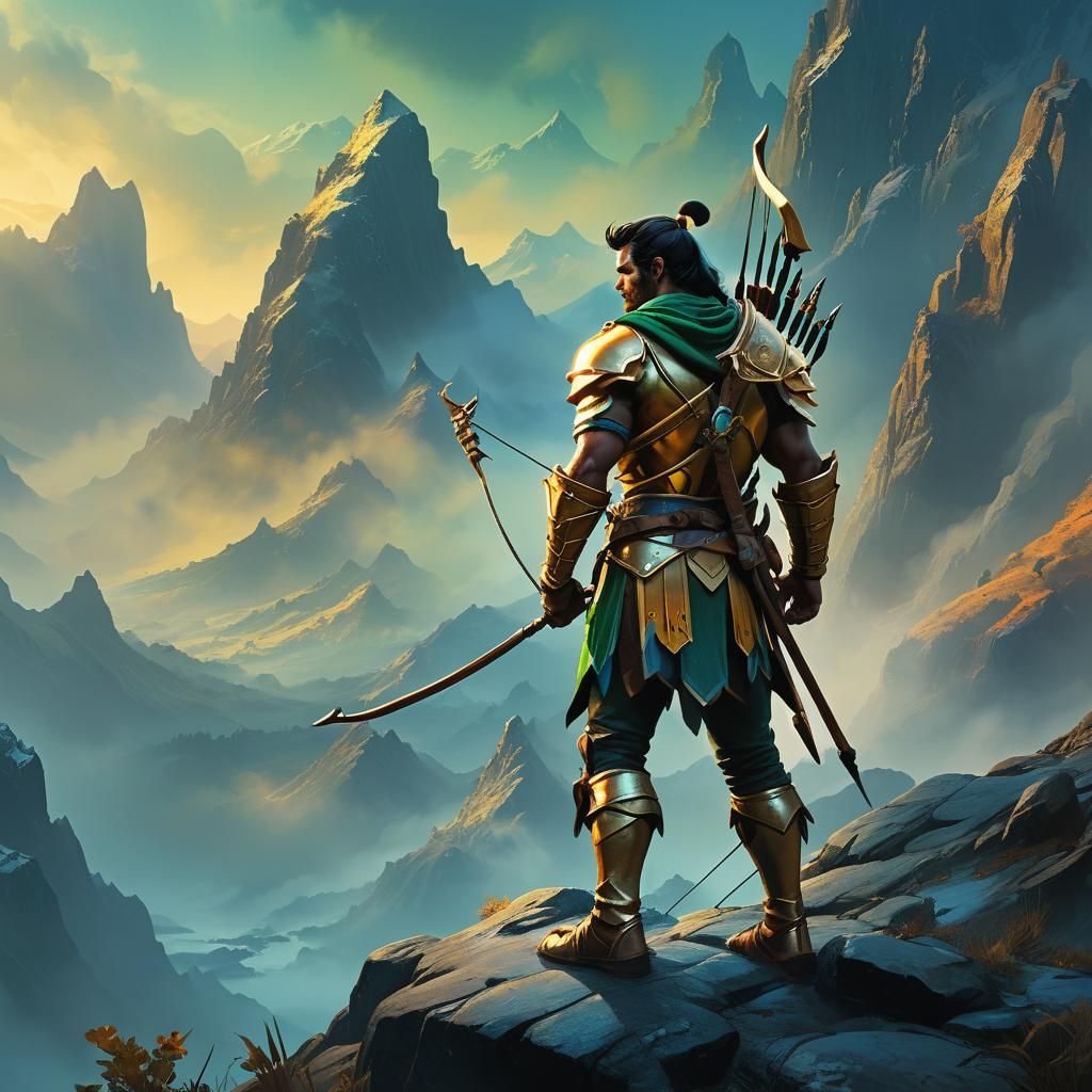Archer in Misty Mountains: A Fantasy Matte Painting