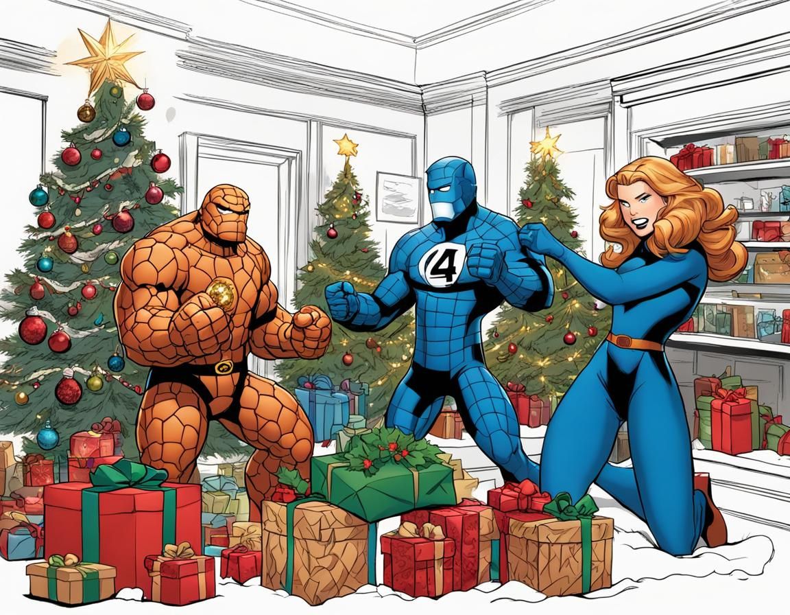 The Fantastic Four celebrate Christmas, cartoon, Hannah Barbara style ...