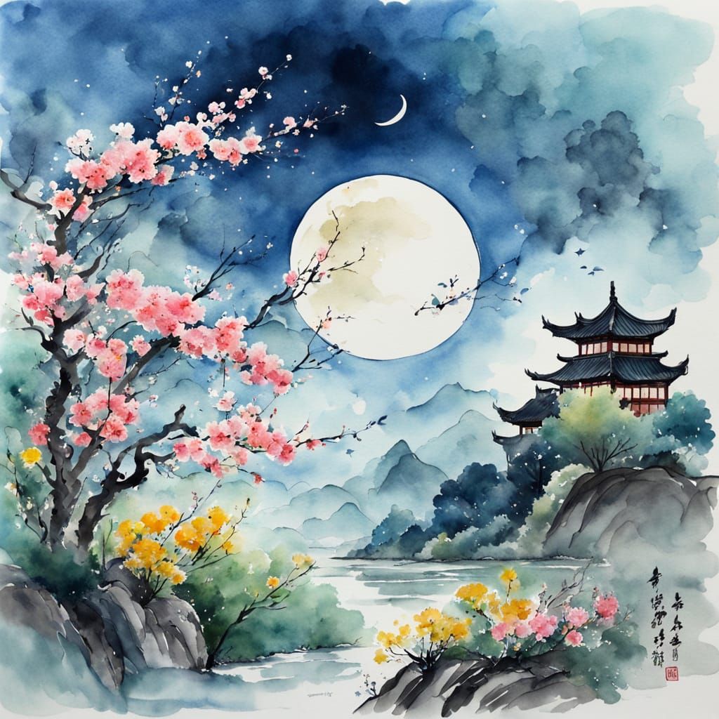 ^^Blossom Moonlit Veil , Pagoda Whispers to Stars , River Dreams in Pink  by @Little Rainbow