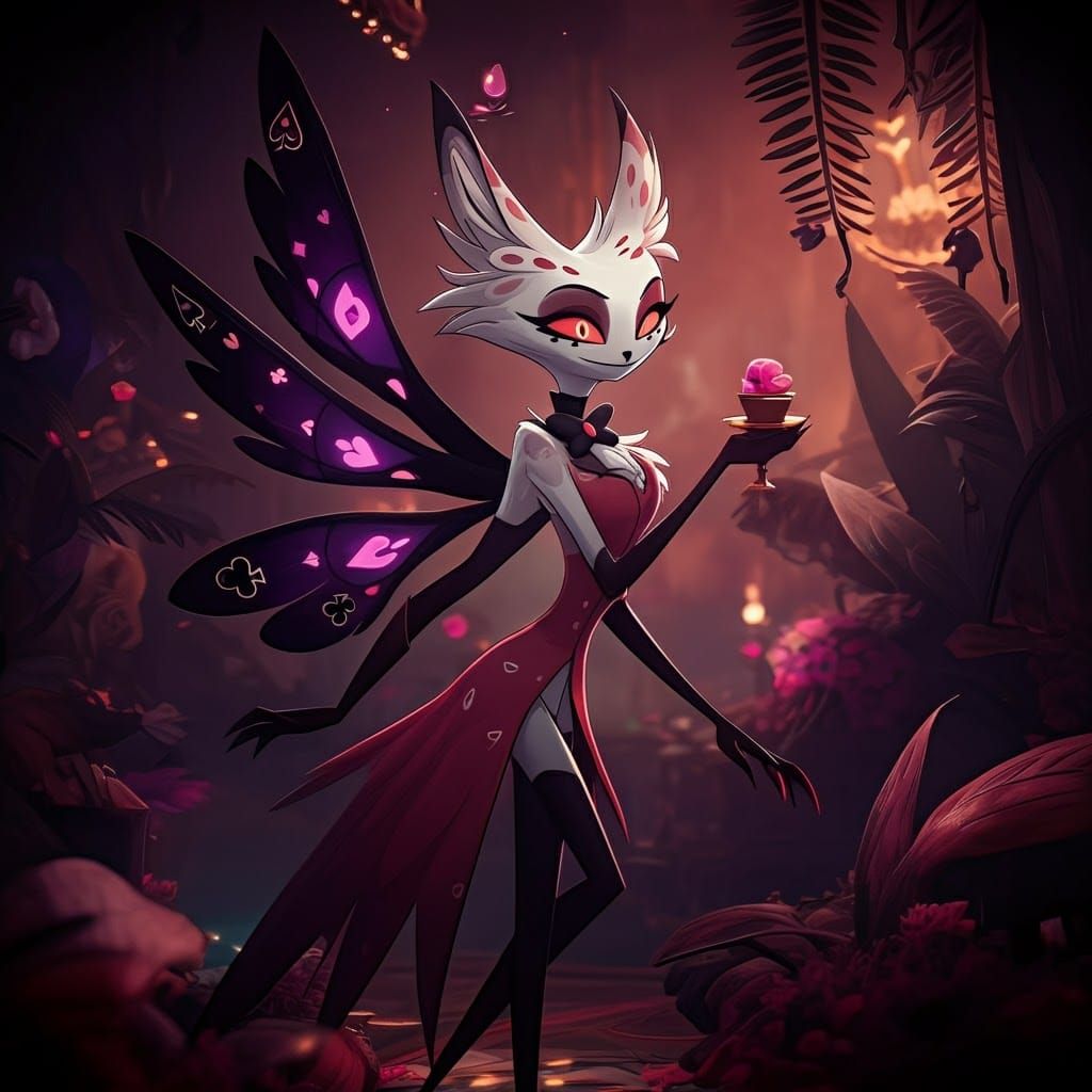 Hazbin Hotel Girl with Purple Wing Patterns