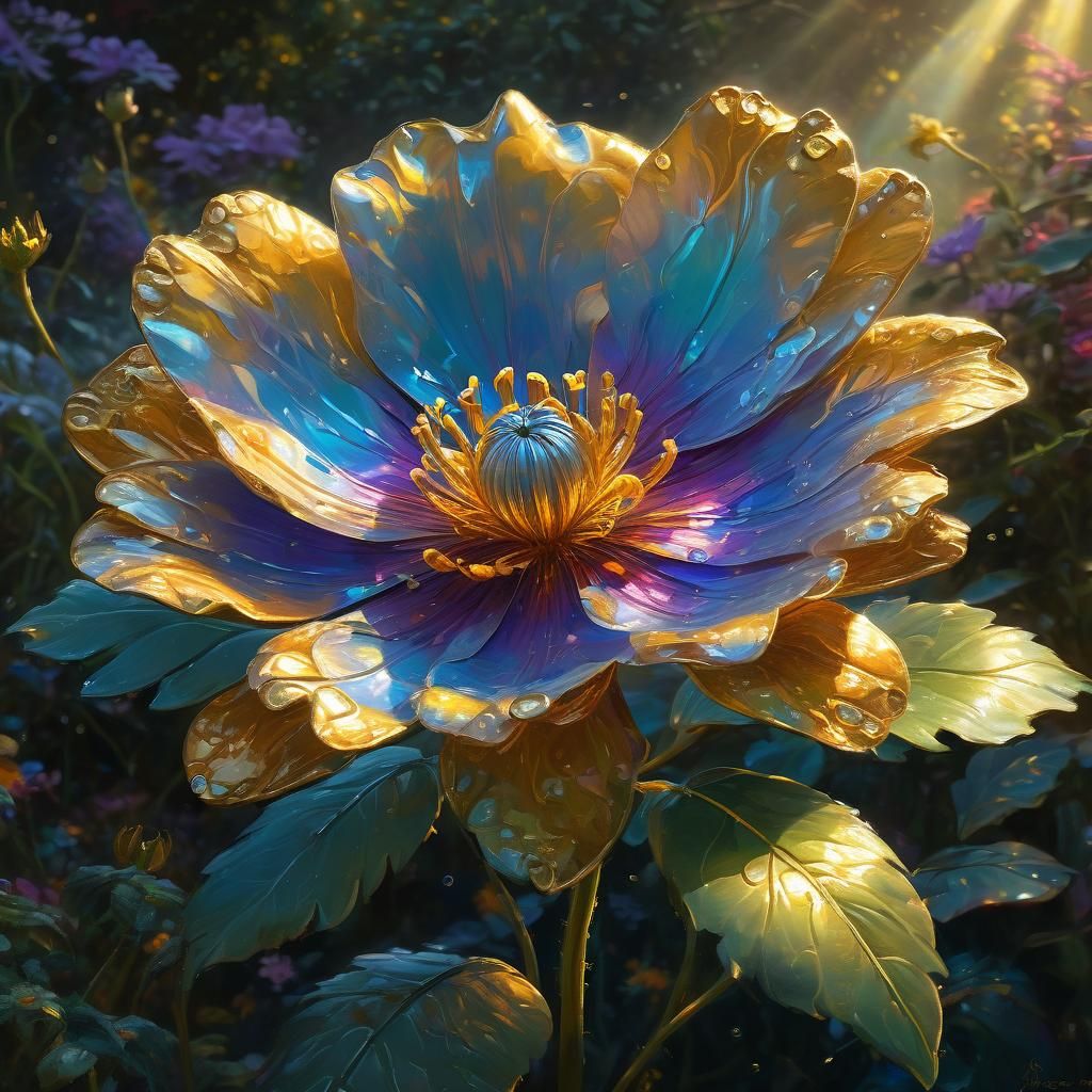 Cybernatic flower blending with real organic flower